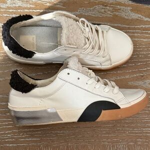 Dolce Vita Cream and Black Sneakers with Silver Detail